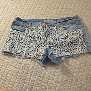 Mossimo Supply Co. Light Blue Denim Shorts with White Crochet Front